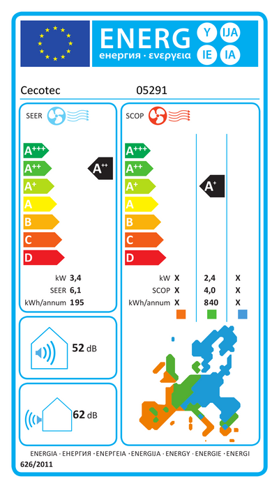 Aer condiționat split Cecotec EnergySilence 12000 AirClima Connected, 12.000 BTU, 3400 W, clasa A++