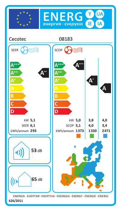 Aer condiționat split Cecotec AirClima 18000 Smartfresh, 18.000 BTU, 5100 W, clasa A++