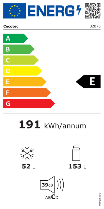 Frigider combină Cecotec Bolero CoolMarket Combi 205 DF White E, 205 l, clasa E, 54 × 54,3 × 143,6 cm, alb