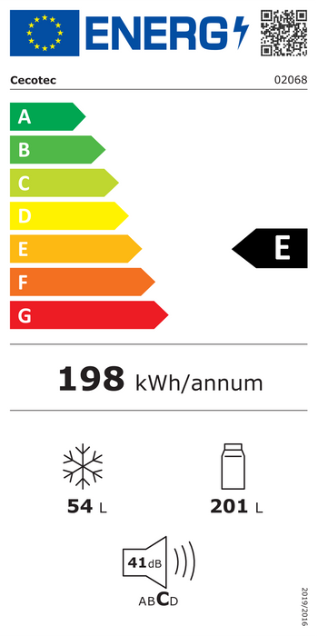 Frigider cu două uși Cecotec Bolero CoolMarket 2D 255 NF White E, 255 l, Total No Frost, clasa E, alb
