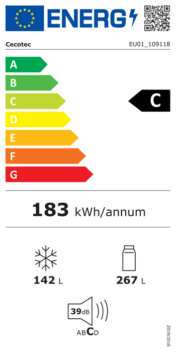 Frigider combinat Cecotec Bolero CoolMarket Combi 409 Black Glass C, 409 l, Total No Frost, clasa C, negru