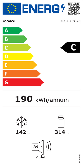 Frigider combină Cecotec Bolero CoolMarket Combi 456 Black Glass C, 456 l, 201 cm, clasa C, negru