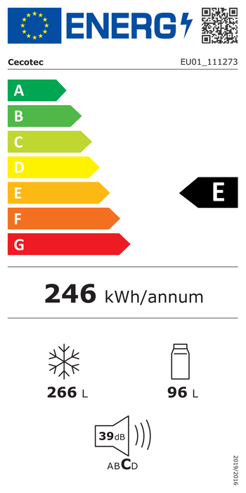 Frigider combină Cecotec Bolero CoolMarket Combi 322i Black Glass E, 322 l, Total No Frost, clasa E, negru