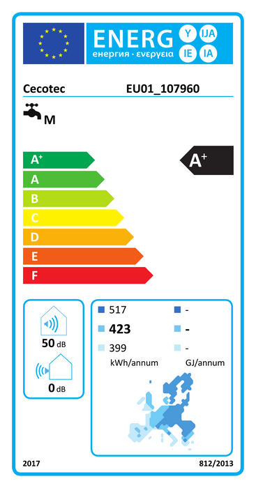 Boiler cu pompă de căldură aer-apă Cecotec AeroThermal 80 Water Connected, 80 l, clasa A+, 49,5 × 50 × 118 cm