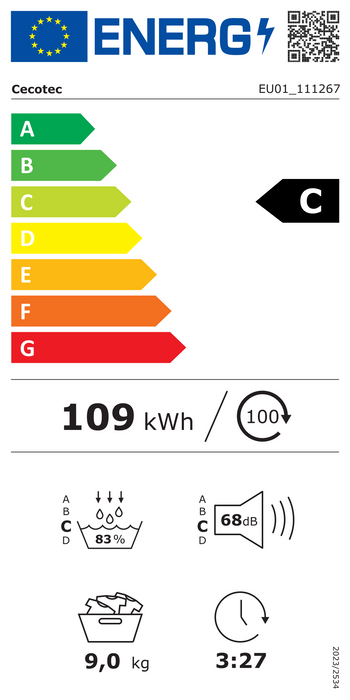 Uscător de rufe cu pompă de căldură Cecotec Bolero DressCode Dry 9400 Inverter Steel, 9 kg, clasa C, 15 programe, oțel
