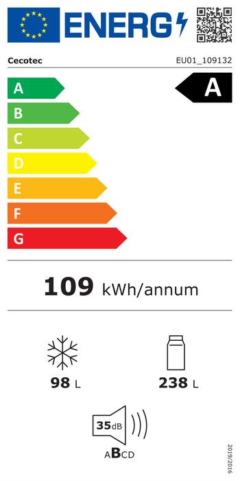 Frigider combină Cecotec Bolero CoolMarket Combi 336 Dark A, 336 l, clasa A, Total No Frost, inox închis