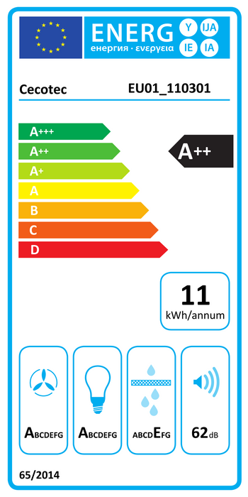 Hotă de bucătărie în formă de T Cecotec Bolero Flux TT 704400 Black A++, 70 cm, 413,3 m³/h, clasa A++, neagră