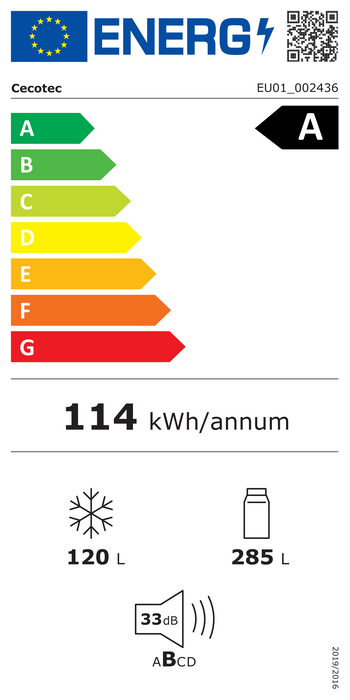 Frigider combinat Cecotec Bolero CoolMarket Combi 405 WL Elite Inox A, 405 l, Total No Frost, clasa A, inox