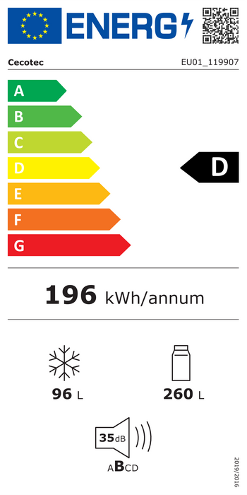 Frigider combină Cecotec Bolero CoolMarket Combi 356i Black Glass D, 356 l, 59,5 × 63,5 × 200 cm, clasa D, negru
