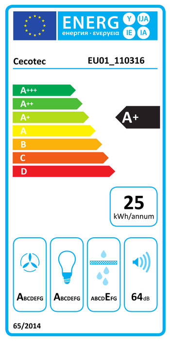 Hotă insulă suspendată rotundă Cecotec Bolero Flux CRE 385500 Inox A+, 591,2 m³/h, 38,3 × 38,3 × 42,3 cm, clasa A+