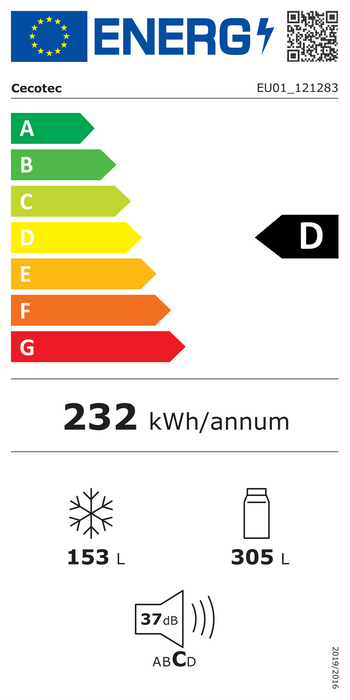 Frigider cu 4 uși Cecotec Bolero CoolMarket F2D 458 SBI Matt White Glass D, 458 l, clasa D, alb mat