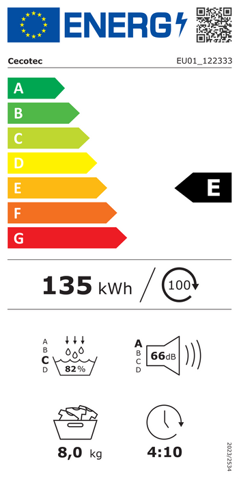 Uscător de rufe cu pompă de căldură Cecotec Bolero DressCode Dry 8180, 8 kg, 15 programe, clasa E, alb