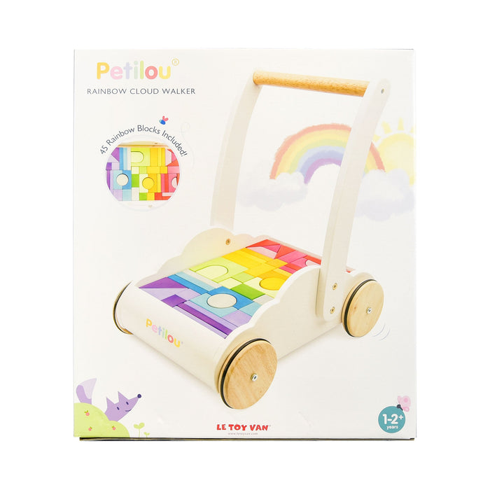 Premergător Le Toy Van Petilou Rainbow Cloud Walker, 45 de cărămizi colorate, 1-2+ ani