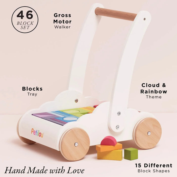 Premergător Le Toy Van Petilou Rainbow Cloud Walker, 45 de cărămizi colorate, 1-2+ ani