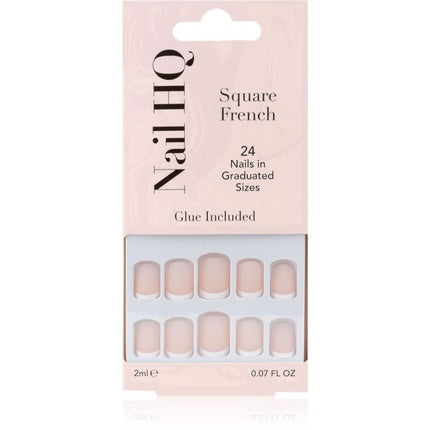 Set Ushoare de Unghii Artificiale Nail HQ, Square French, 24 Bucăți, Culoare Nude