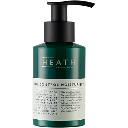 Heath London Oil Control Moisturiser, Cremă hidratantă control sebum, 100ml, sticlă verde cu pompă neagră