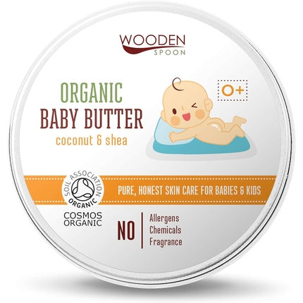Unt pentru corp copil, Wooden Spoon, Organic Baby Butter, cu ulei de cocos și unt de shea, 100g