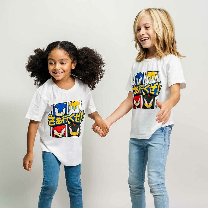 Tricou cu Mânecă Scurtă pentru Copii Sonic Alb