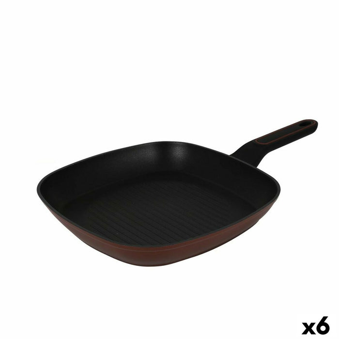 Tigaie Grill cu Suprafață Netedă Quttin Sahara Aluminiu forjat Maro 48 x 29 x 4,5 cm (6 Unități)