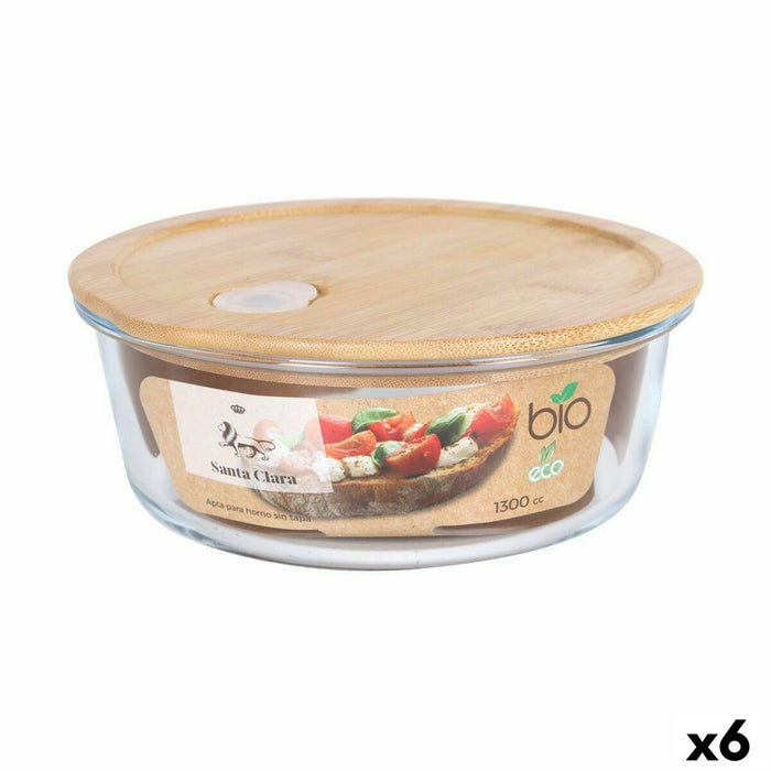 Cutie rotundă pentru prânz cu capac Santa Clara   Bambus Sticlă borosilicată 19,5 x 7,3 cm (6 Unități)