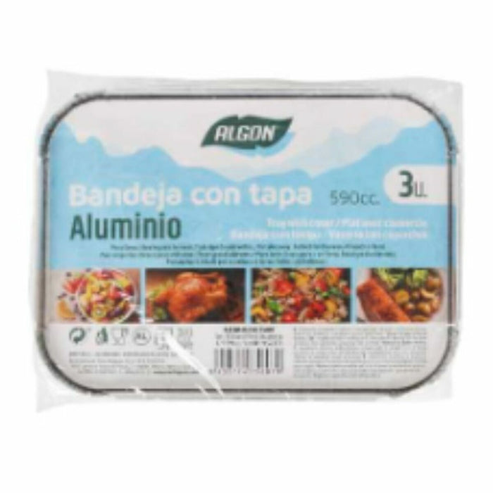 Tavă cu capac Algon Aluminiu Dreptunghiular 590 ml 19,5 x 14,5 x 4 cm (12 Unități)
