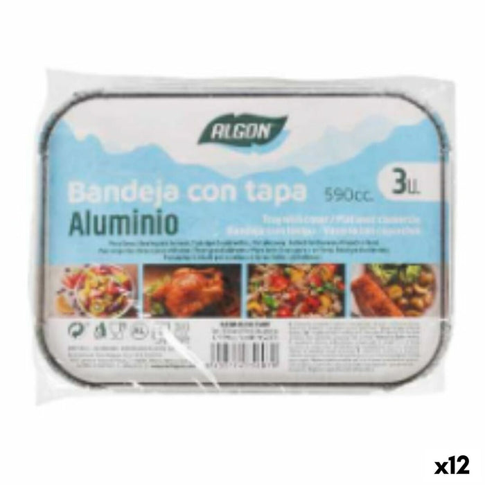 Tavă cu capac Algon Aluminiu Dreptunghiular 590 ml 19,5 x 14,5 x 4 cm (12 Unități)