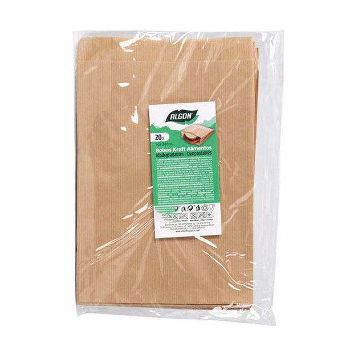 Set de Genți Algon De unică folosință hârtie kraft 20 Piese 16 x 24 cm (24 Unități)