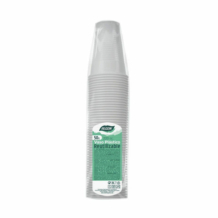 Set de pahare refolosibile Algon Alb 50 Piese 220 ml (24 Unități)