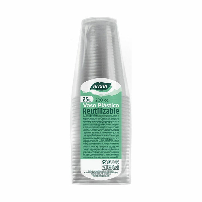 Set de pahare refolosibile Algon Transparent 25 Piese 220 ml (48 Unități)