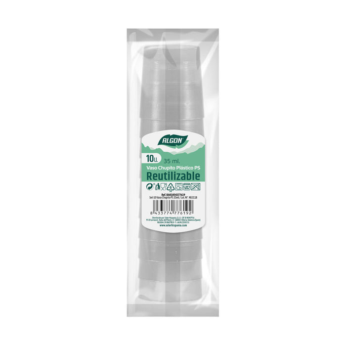 Set de Pahare Shot Algon Reutilizabil Transparent 10 Piese 35 ml (50 Unități)