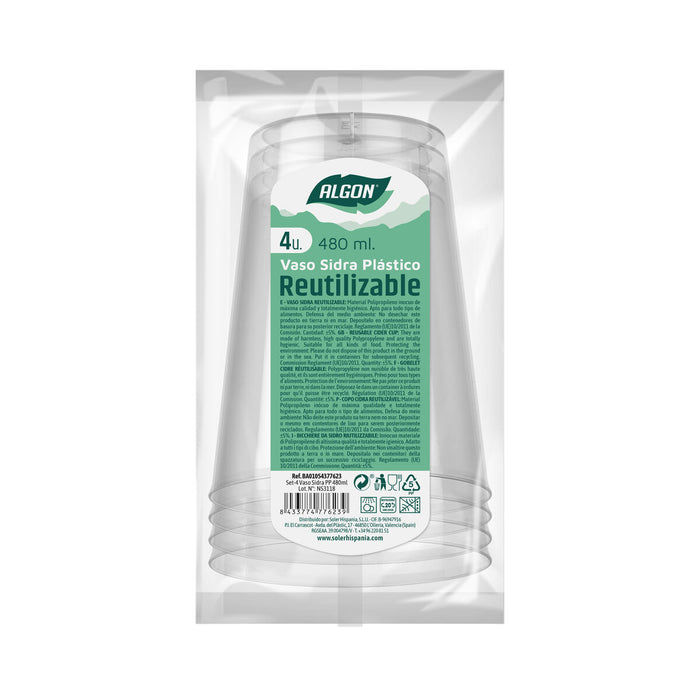 Set de pahare refolosibile Algon Cidru Transparent 4 Piese 480 ml (50 Unități)