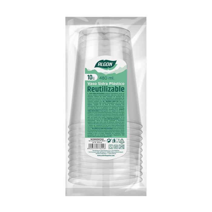 Set de pahare refolosibile Algon Cidru Transparent 10 Piese 480 ml (20 Unități)