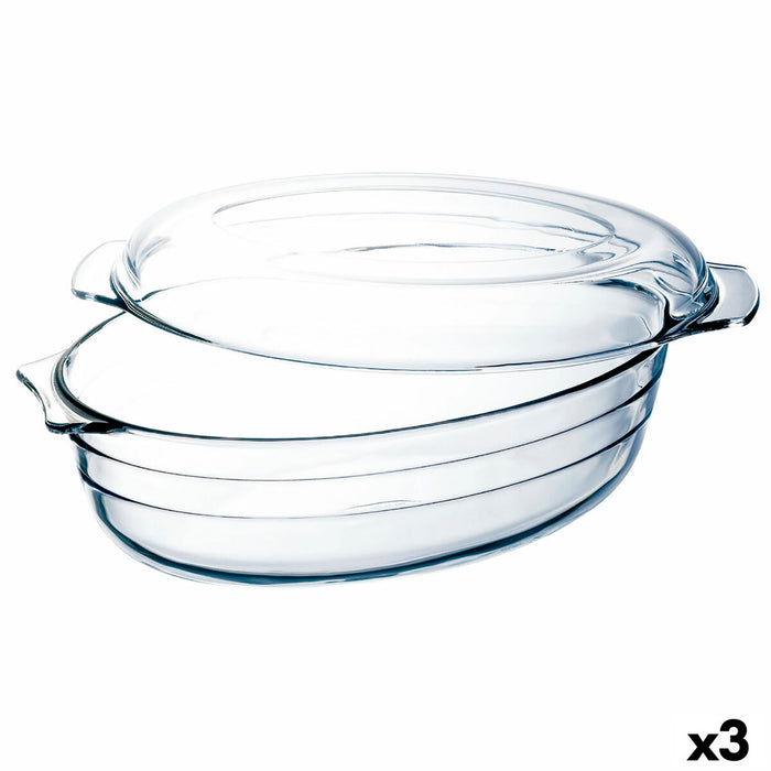 Platou pentru Servire Ô Cuisine Ocuisine Vidrio Cu Capac 3 L 1,1 L Transparent Sticlă 3 Unități