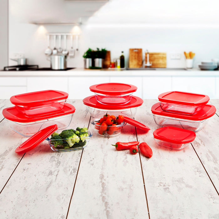 Cutie rotundă pentru prânz cu capac Ô Cuisine Cook&store Ocu Roșu 2,3 L 27 x 24 x 8 cm Sticlă Silicon (6 Unități)