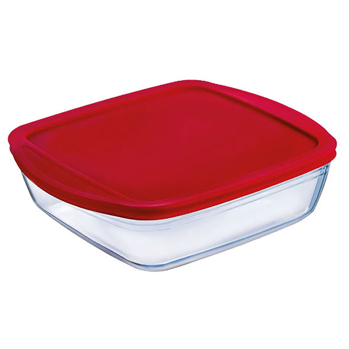 Cutie pătrată pentru prânz cu capac Ô Cuisine Cook&store Ocu Roșu 2,2 L 25 x 22 x 5 cm Sticlă Silicon (5 Unități)
