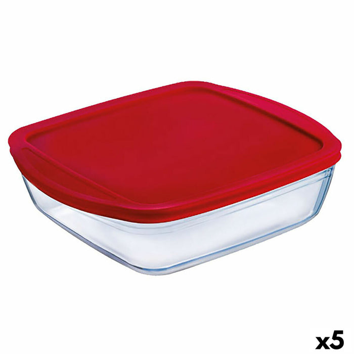 Cutie pătrată pentru prânz cu capac Ô Cuisine Cook&store Ocu Roșu 2,2 L 25 x 22 x 5 cm Sticlă Silicon (5 Unități)