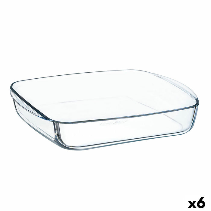 Platou pentru Servire Ô Cuisine Pătrat 25 x 22 x 5 cm Transparent Sticlă (6 Unități)