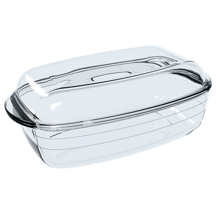 Platou pentru Servire Ô Cuisine Dreptunghiular Cu Capac 1,6 L 2,9 L Transparent Sticlă (3 Unități)
