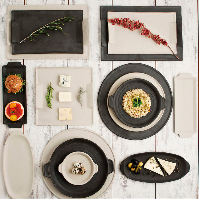 Tavă pentru gustari Quid Mineral Ceramică Negru 30 x 18 cm (6 Unități)