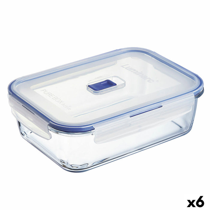 Cutie pentru prânz ermetică Luminarc Pure Box Active 22 x 16 cm 1,97 l Bicolor Sticlă (6 Unități)