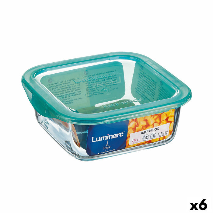 Cutie pătrată pentru prânz cu capac Luminarc Keep'n Lagon 10 x 5,4 cm Turquoise 380 ml Bicolor Sticlă (6 Unități)
