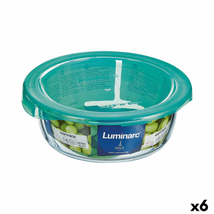 Cutie rotundă pentru prânz cu capac Luminarc Keep'n Lagon 13,5 x 6 cm Turquoise 680 ml Sticlă (6 Unități)