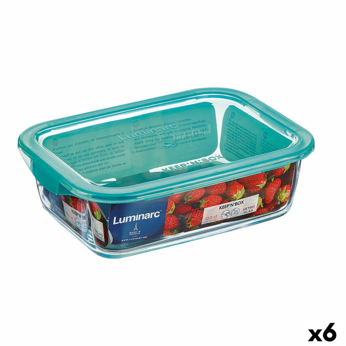 Cutie de prânz dreptunghiulară cu capac Luminarc Keep'n Lagon 12 x 8,5 x 5,4 cm Turquoise 380 ml Sticlă (6 Unități)