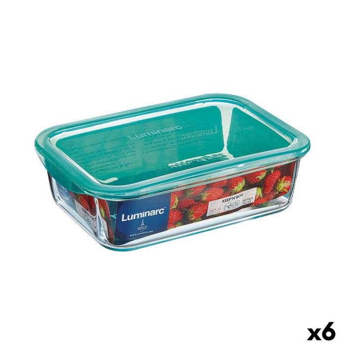 Cutie de prânz dreptunghiulară cu capac Luminarc Keep'n Lagon 16 x 11,3 x 6 cm Turquoise 820 ml Sticlă (6 Unități)