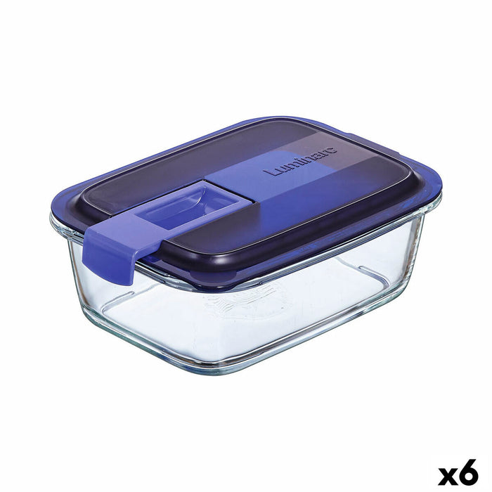 Cutie pentru prânz ermetică Luminarc Easy Box Albastru Sticlă (6 Unități) (820 ml)