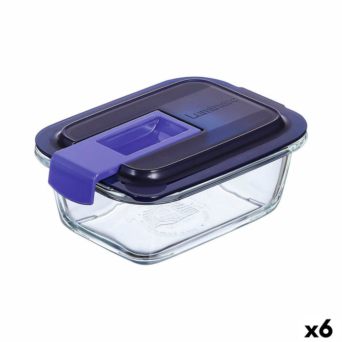 Cutie pentru prânz ermetică Luminarc Easy Box Albastru Sticlă (380 ml) (6 Unități)
