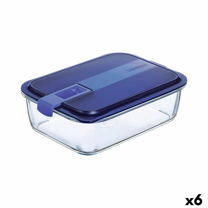 Cutie pentru prânz ermetică Luminarc Easy Box Albastru Sticlă (6 Unități) (1,97 l)