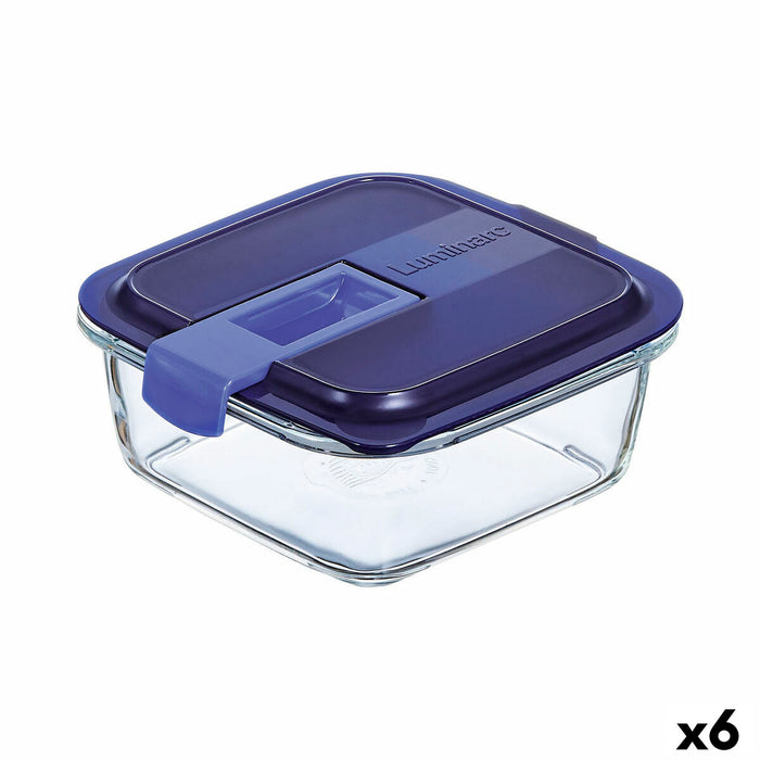 Cutie pentru prânz ermetică Luminarc Easy Box Albastru Sticlă (760 ml) (6 Unități)