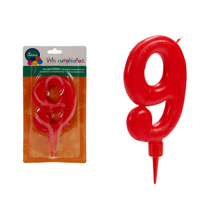 Lumânare Roșu Aniversare Numere 9 (12 Unități)