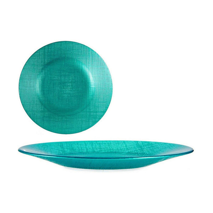 Platou Plat Turquoise Sticlă 21 x 2 x 21 cm (6 Unități)
